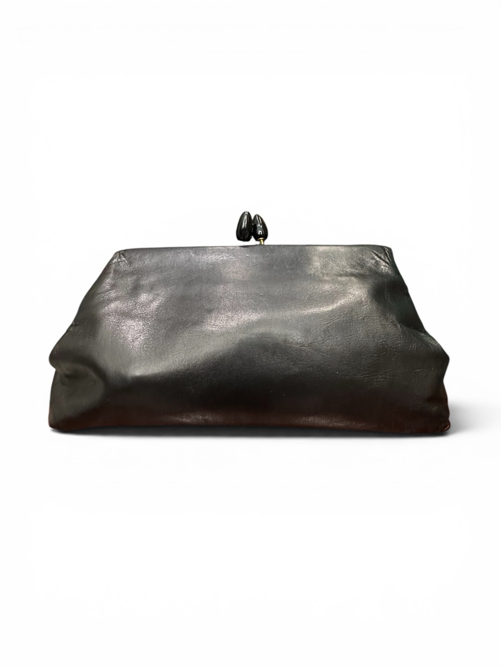 Vintage Bally Black Lambskin Frame Clutch Kiss Lock Evening Bag Made in Italy